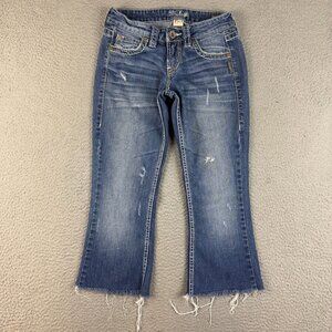 Silver Jeans Womens 24 Eden Flare Blue Cropped Cutoff Capri Thick Stitch Stretch